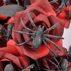 Artificial Halloween Floral Picks with Skulls and Spiders - 15-inch Gothic Rose Stems for Spooky Flower Arrangements and DIY Wreath Accents