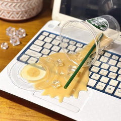 3D Simulation Spilled Drink Phone Stand - Creative Desktop Ornament & Novelty Phone Holder - Realistic Fake Soda & Coffee Cup Decor for Office and Home