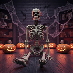 5.4-Foot Life-Size Posable Halloween Skeleton - 165cm Realistic Human Bone Model for Haunted House Decor, Graveyard Scenes, and Spooky Outdoor Party Displays