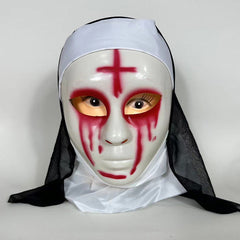 Horror Nun Mask with Black Veil - Terrifying Valak-Style Cosplay Headgear for Halloween Parties and Haunted House Decor