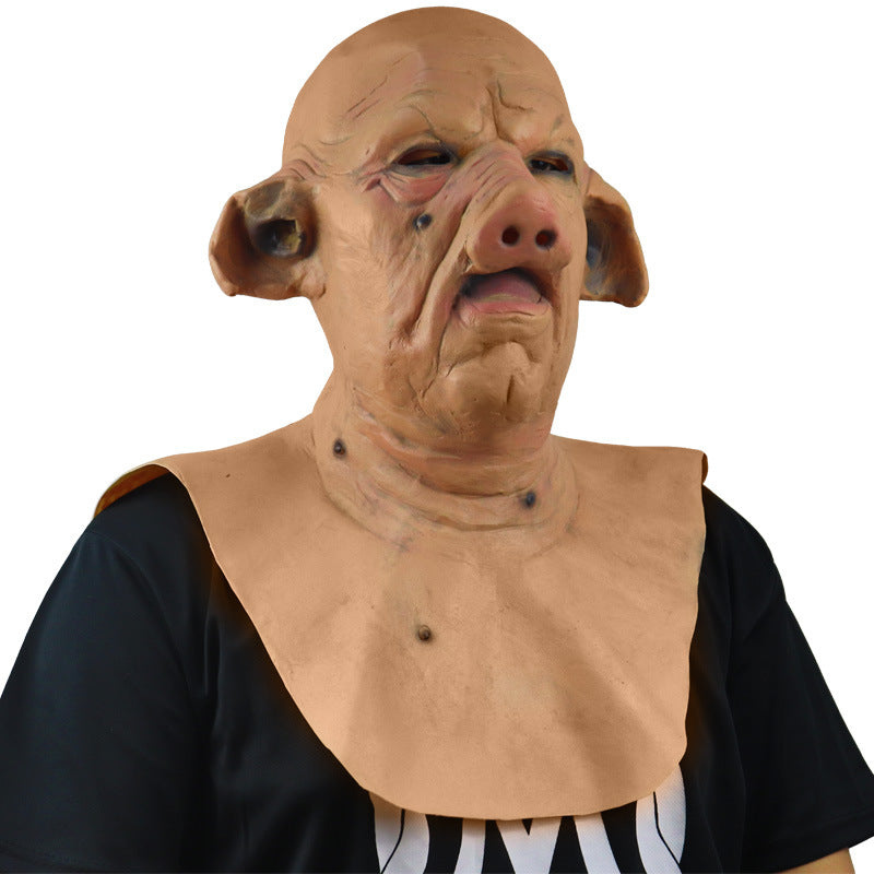 Gruesome Pig Head Horror Mask - Realistic Latex Animal Headgear for Haunted House Props and Dark Series Cosplay