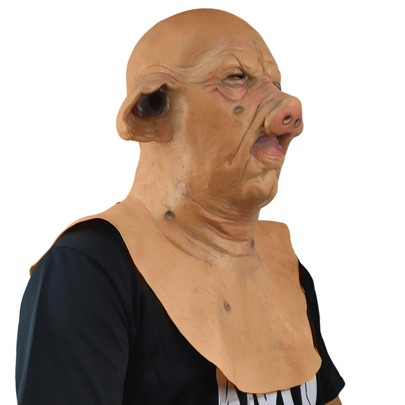 Gruesome Pig Head Horror Mask - Realistic Latex Animal Headgear for Haunted House Props and Dark Series Cosplay