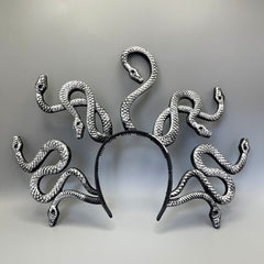 Mythical Medusa Snake Headband - Gold Shimmering Serpent Hair Accessory for Halloween Cosplay and Gothic Costume Parties
