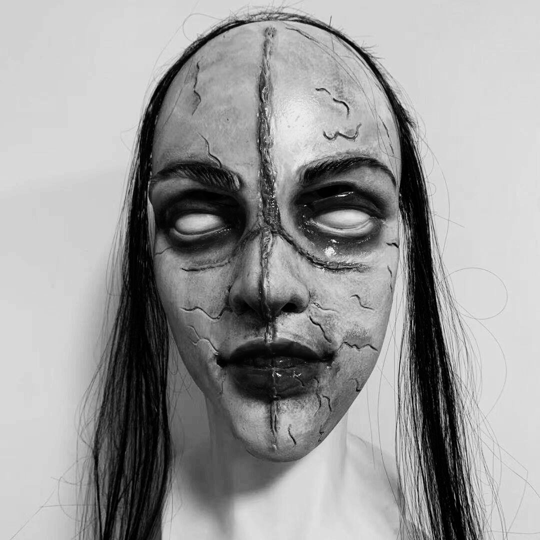 Haunting Long Hair Ghost Mask - Realistic Horror Headgear for Halloween Cosplay, Haunted House Props, and Creepy Costume Parties