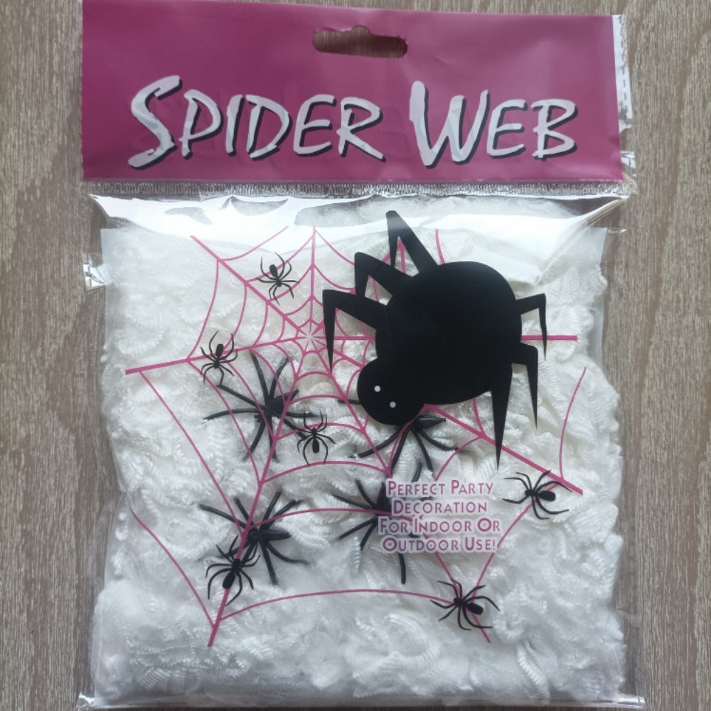 Glow-in-the-Dark Giant Spider Web - Luminous Stretchy Cobweb with Spiders for Haunted House and Cemetery Scene Decor