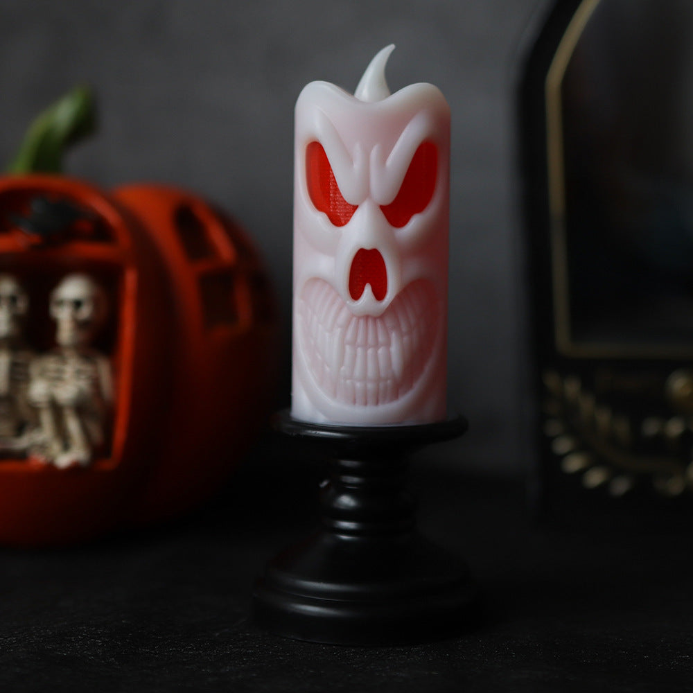Halloween LED Skull & Pumpkin Candle Lamps - Battery-Operated Flameless Candlestick Props - Spooky Horror Tabletop Ornaments for Haunted House Decor and Gothic Party Atmosphere