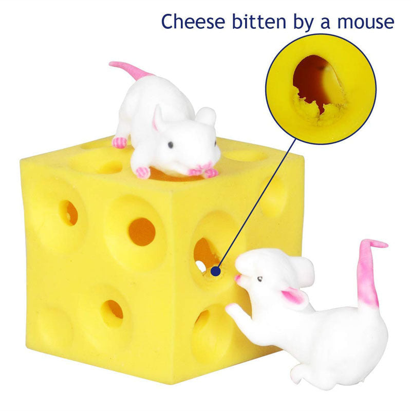 Realistic Cheese and Mouse Stress Relief Toy - Soft Silicone Squeeze Fidget for Sensory Play and Desktop Fun
