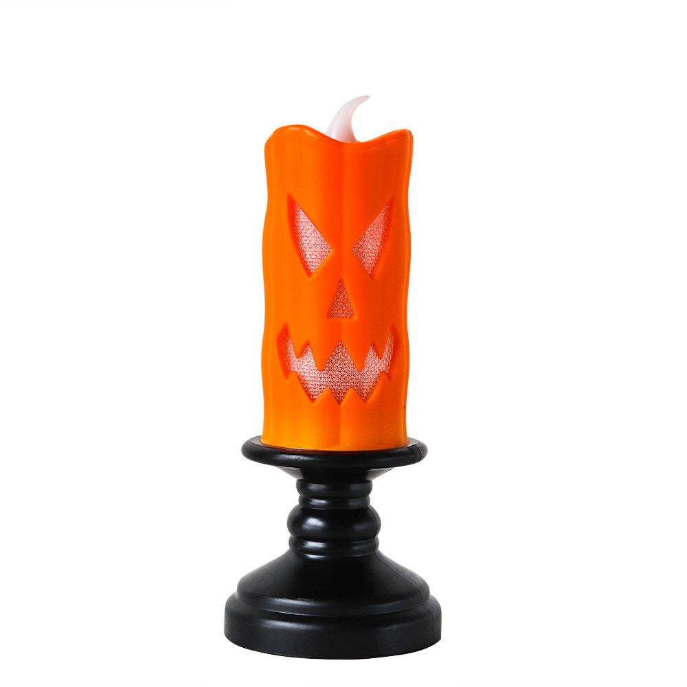 Halloween LED Skull & Pumpkin Candle Lamps - Battery-Operated Flameless Candlestick Props - Spooky Horror Tabletop Ornaments for Haunted House Decor and Gothic Party Atmosphere
