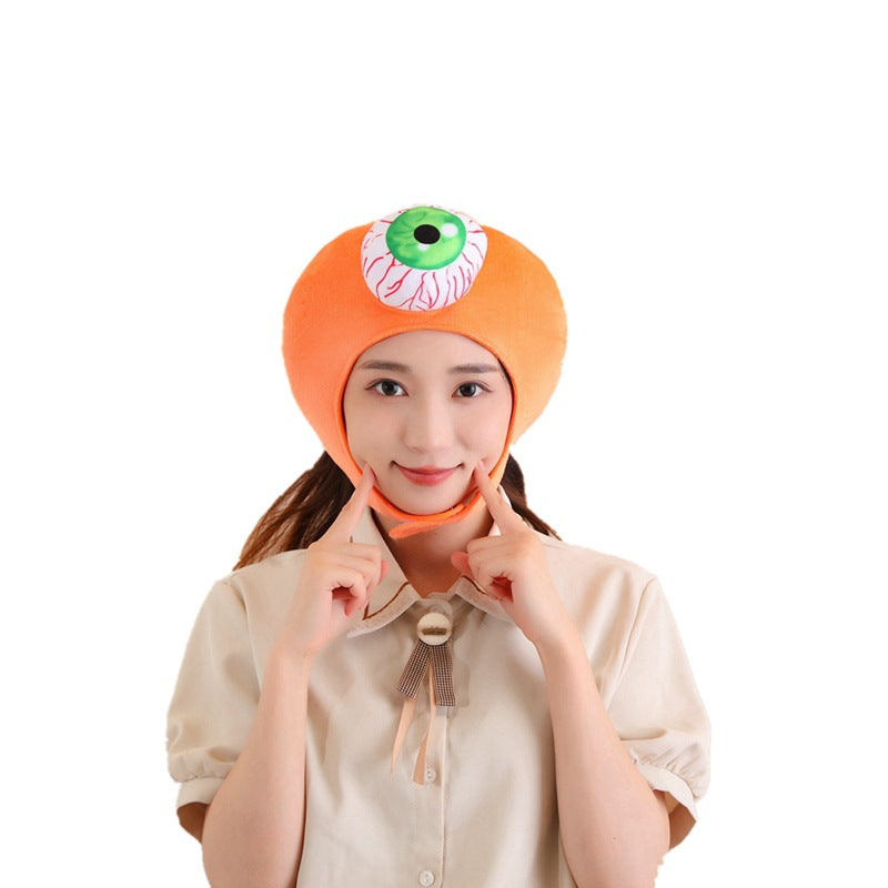 Oversized Horror Eyeball Plush Hat - Funny Bloodshot Monster Headgear for Halloween Photos, Cosplay Performances, and Spooky Party Costumes - Soft & Comfortable Novelty Cap
