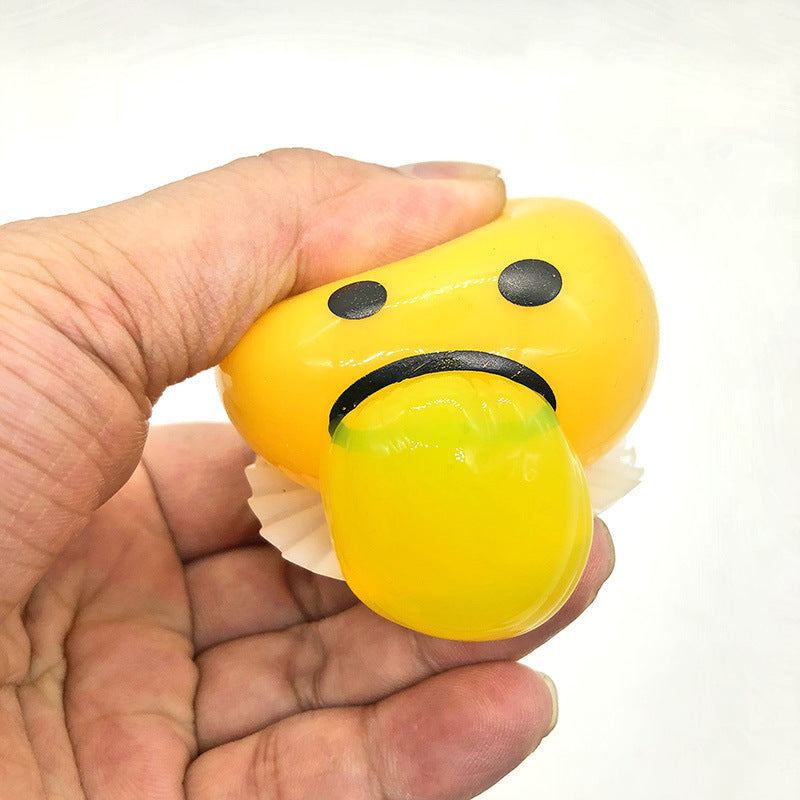 Funny Stress Relief Squeeze Toy - Creative Vomiting Egg Yolk Character with Yellow Slime for Novelty Gags and Sensory Play