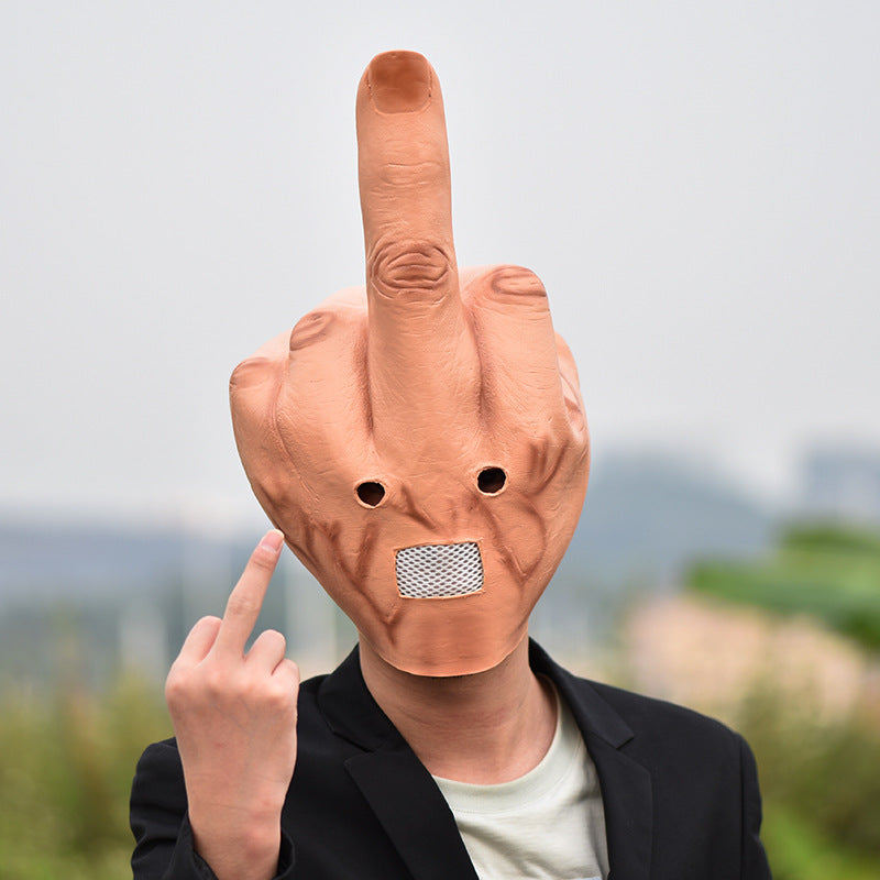 Hilarious "Despise" Gesture Mask - Bold Middle Finger Novelty Headgear - Funny Full-Head Spoof Prop for Halloween, DJs, Bars, and Viral Pranks
