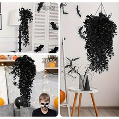 Gothic Black Upside-Down Tree Pendant - Eerie Halloween Front Door Wreath and Wall Hanging Decor for Haunted House Atmosphere