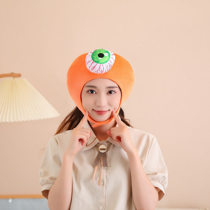 Oversized Horror Eyeball Plush Hat - Funny Bloodshot Monster Headgear for Halloween Photos, Cosplay Performances, and Spooky Party Costumes - Soft & Comfortable Novelty Cap