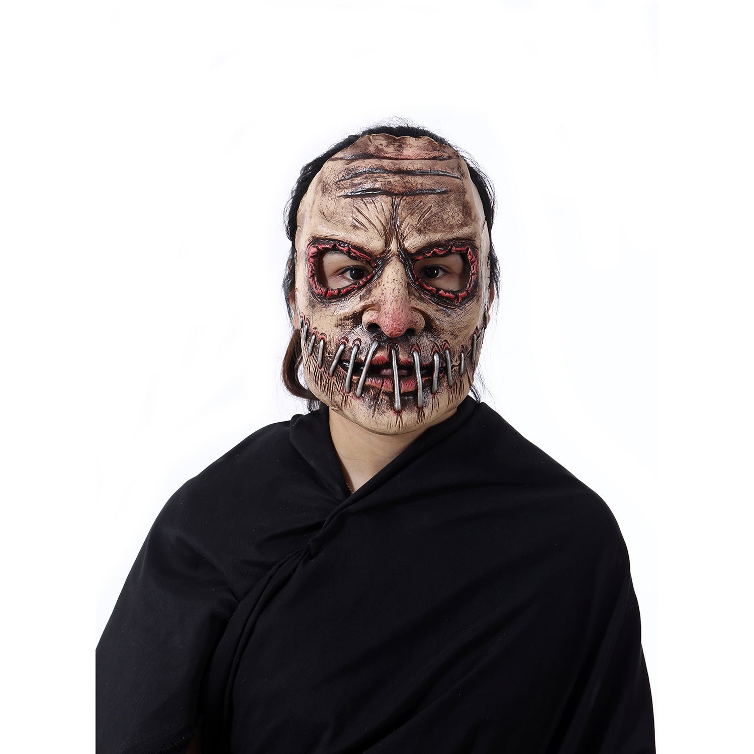 "Nightmare Stalker" Big Mouth Nail Mask - Gruesome Latex Full-Head Hood with Metallic Nail Accents for Haunted Houses and Horror Cosplay