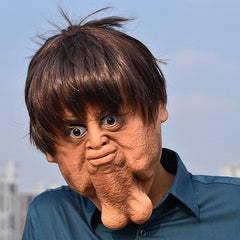"The Glutton" Big Chin Latex Mask - Hilarious Double Chin Full-Head Hood for Halloween Pranks, Viral Videos, and Comedic Dance Performances