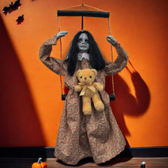 Lifelike Hanging Female Ghost Prop - 3-foot Spooky Phantom Pendant for Halloween Yard, Porch, and Haunted House Atmosphere - Ethereal Gothic Horror Decoration