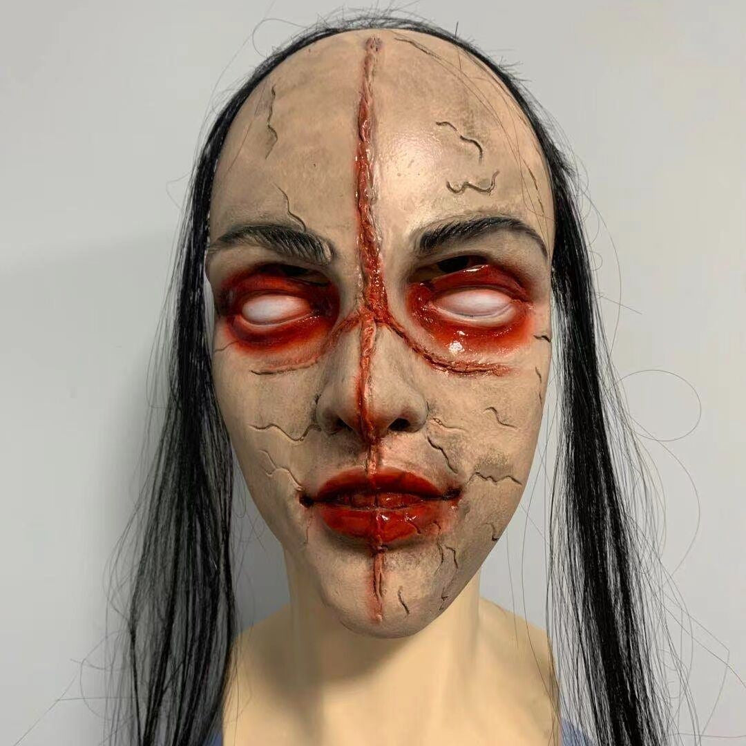 Haunting Long Hair Ghost Mask - Realistic Horror Headgear for Halloween Cosplay, Haunted House Props, and Creepy Costume Parties