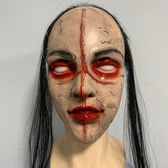 Haunting Long Hair Ghost Mask - Realistic Horror Headgear for Halloween Cosplay, Haunted House Props, and Creepy Costume Parties