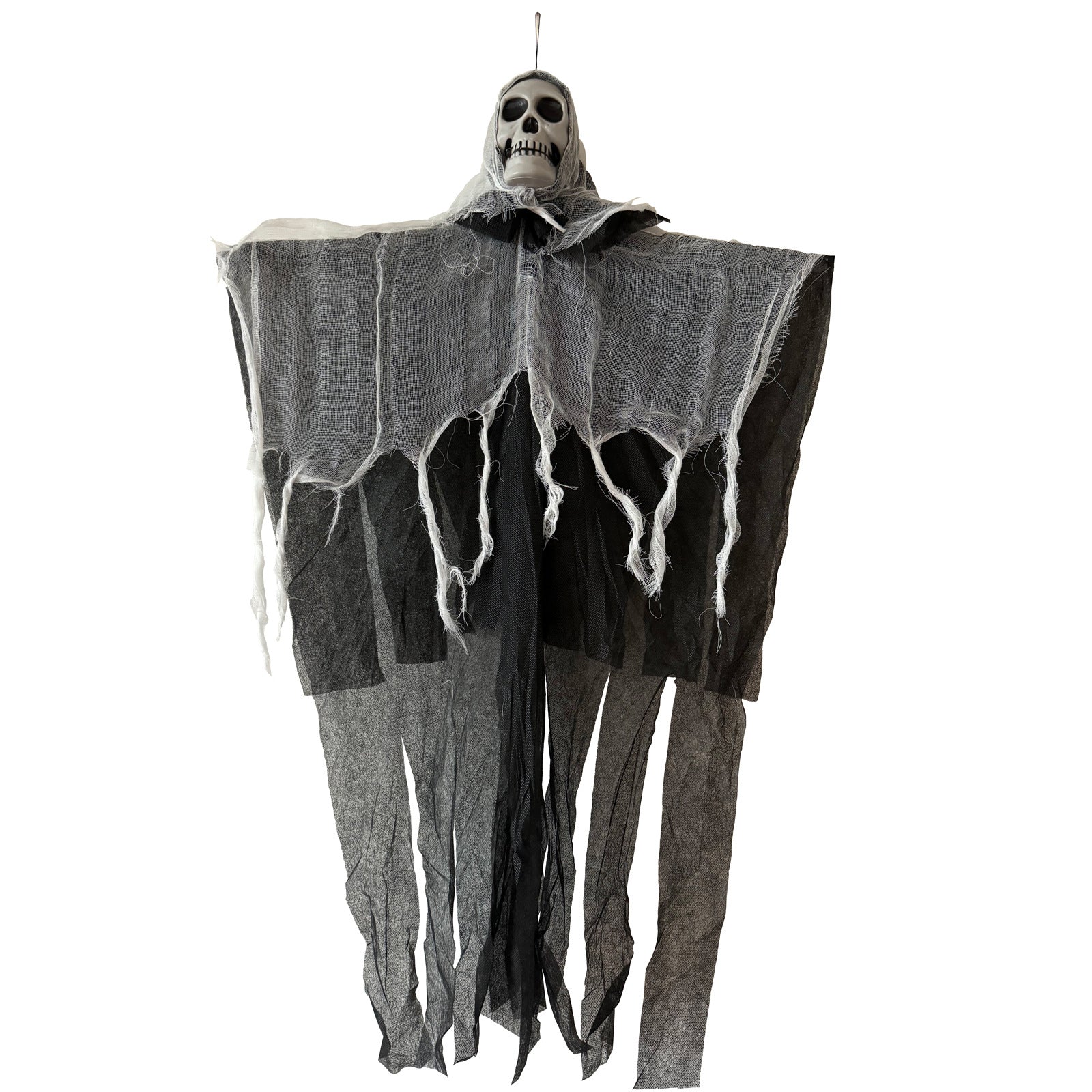 Spooky Hanging Ghost Door Curtain with Skulls - 40-inch Creepy Gauze Backdrop for Halloween Haunted House Decor and Gothic Party Props