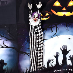 Animated Hanging Horror Clown Prop - Sound-Activated Shaking Clown with Glowing Eyes and Eerie Laughter - Spooky Haunted House Decoration and Halloween Prank Toy