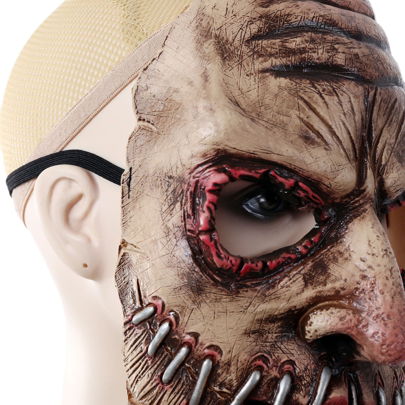 "Nightmare Stalker" Big Mouth Nail Mask - Gruesome Latex Full-Head Hood with Metallic Nail Accents for Haunted Houses and Horror Cosplay