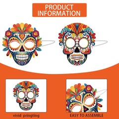 Day of the Dead Sugar Skull Paper Masks - 6-Piece Vibrant Calavera Face Decor for Masquerade Parties, Dance Performances, and Fiesta Celebrations