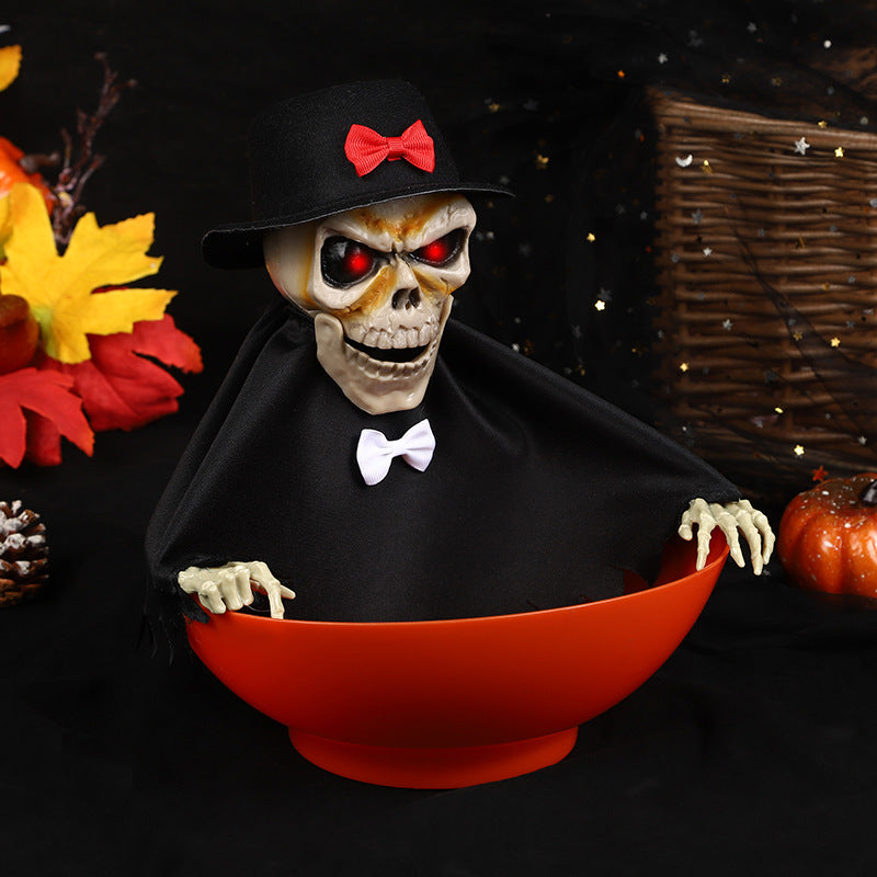 Animated Motion-Activated Candy Bowl - Spooky Ghost Fruit Plate with Sound and Light for Haunted House Decor