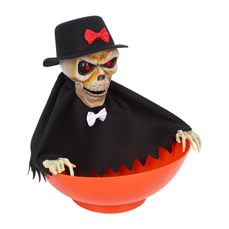 Animated Motion-Activated Candy Bowl - Spooky Ghost Fruit Plate with Sound and Light for Haunted House Decor