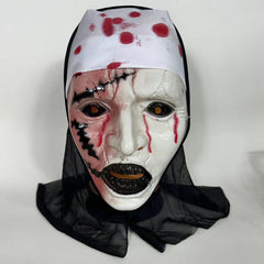 Horror Nun Mask with Black Veil - Terrifying Valak-Style Cosplay Headgear for Halloween Parties and Haunted House Decor