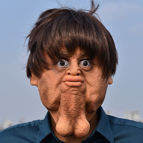 "The Glutton" Big Chin Latex Mask - Hilarious Double Chin Full-Head Hood for Halloween Pranks, Viral Videos, and Comedic Dance Performances
