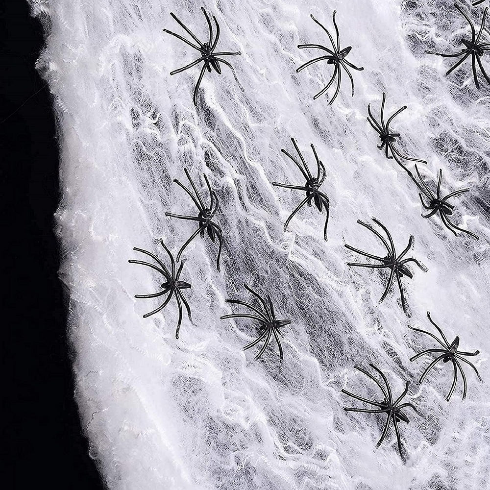 Glow-in-the-Dark Giant Spider Web - Luminous Stretchy Cobweb with Spiders for Haunted House and Cemetery Scene Decor