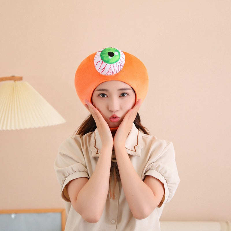 Oversized Horror Eyeball Plush Hat - Funny Bloodshot Monster Headgear for Halloween Photos, Cosplay Performances, and Spooky Party Costumes - Soft & Comfortable Novelty Cap