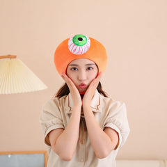 Oversized Horror Eyeball Plush Hat - Funny Bloodshot Monster Headgear for Halloween Photos, Cosplay Performances, and Spooky Party Costumes - Soft & Comfortable Novelty Cap