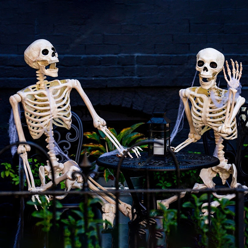 Lifelike Poseable Skeleton Prop - 5-foot Full Body Human Bones for Halloween Outdoor Graveyard Decor, Haunted House Scenes, and Spooky Party Accents