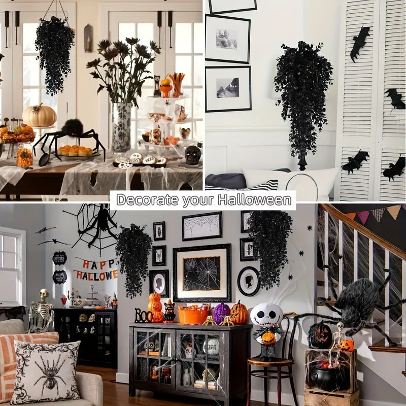 Gothic Black Upside-Down Tree Pendant - Eerie Halloween Front Door Wreath and Wall Hanging Decor for Haunted House Atmosphere