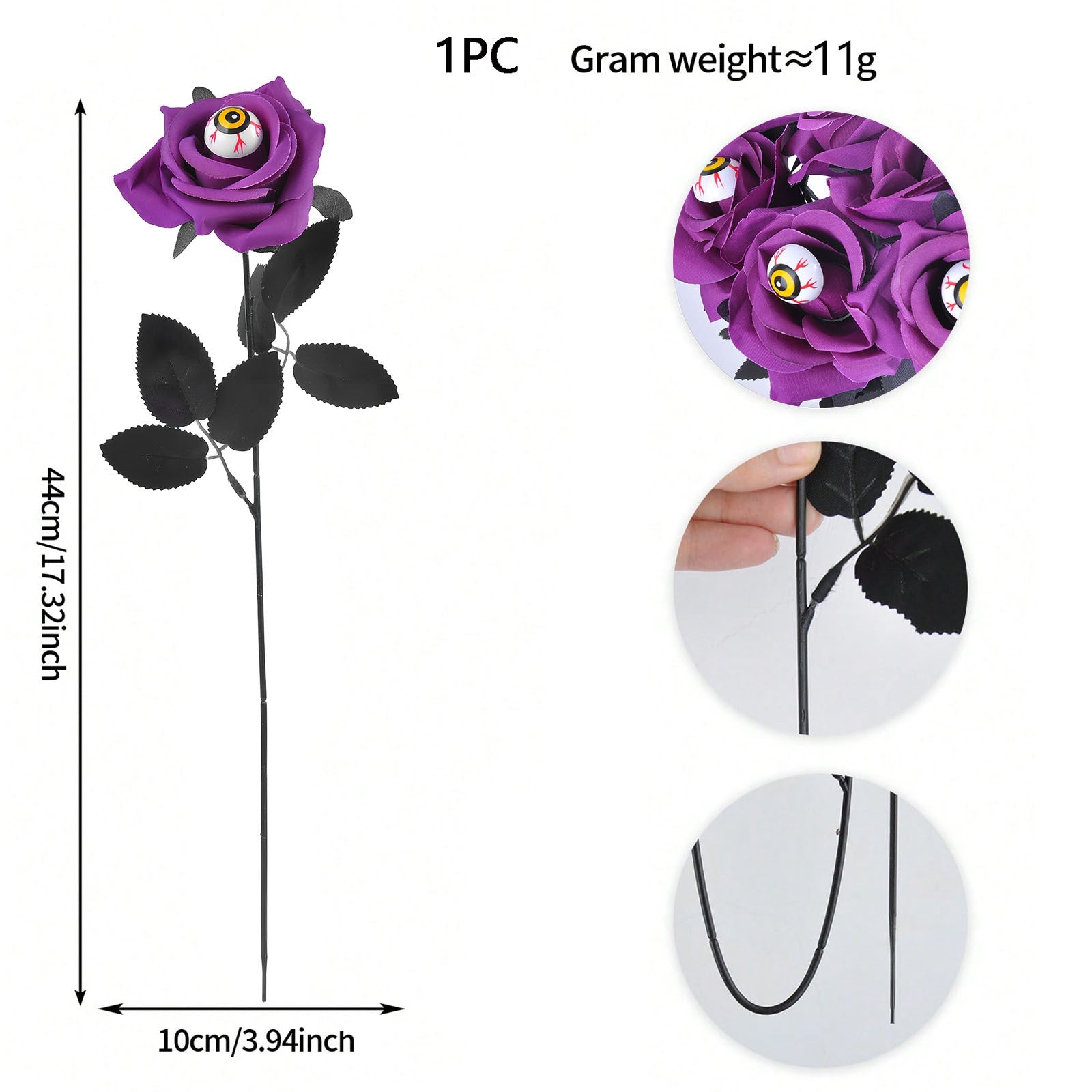 Artificial Halloween Floral Picks with Skulls and Spiders - 15-inch Gothic Rose Stems for Spooky Flower Arrangements and DIY Wreath Accents