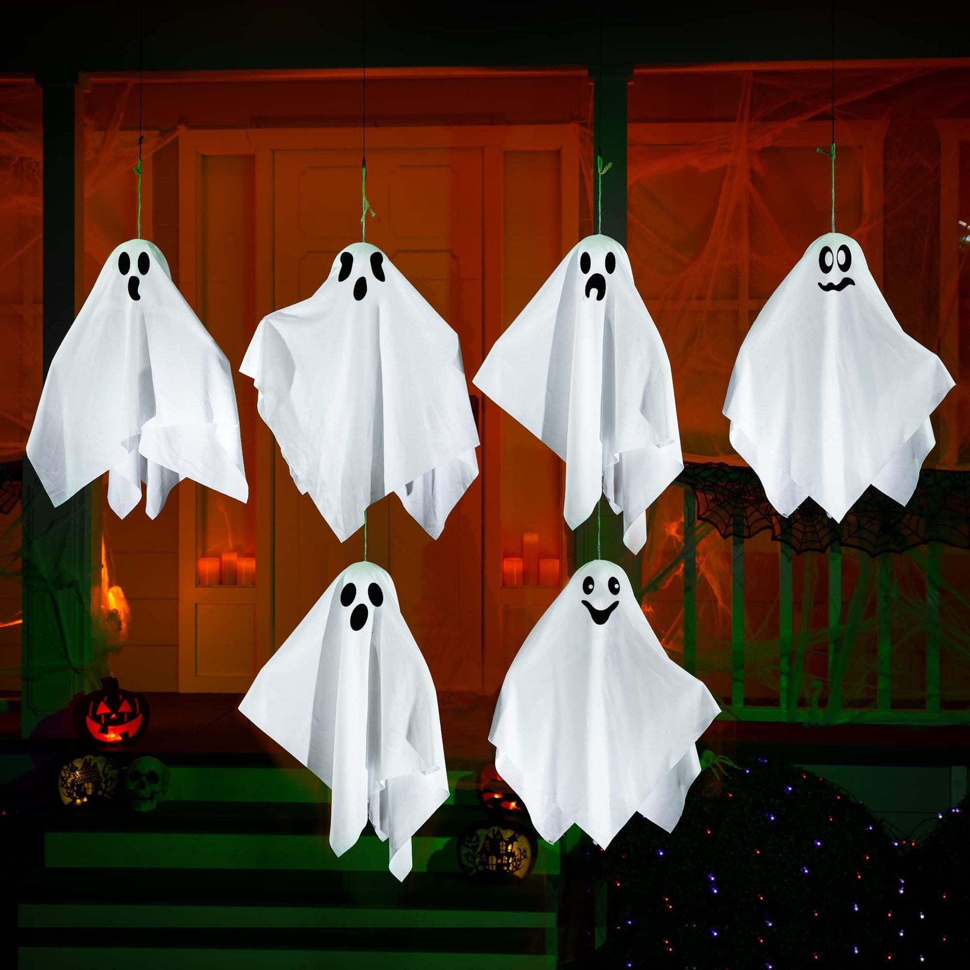 Spooky Floating White Hanging Ghosts - Versatile Expression Ghost Pendants for Halloween Porch, Yard, and Haunted House Atmosphere Decor