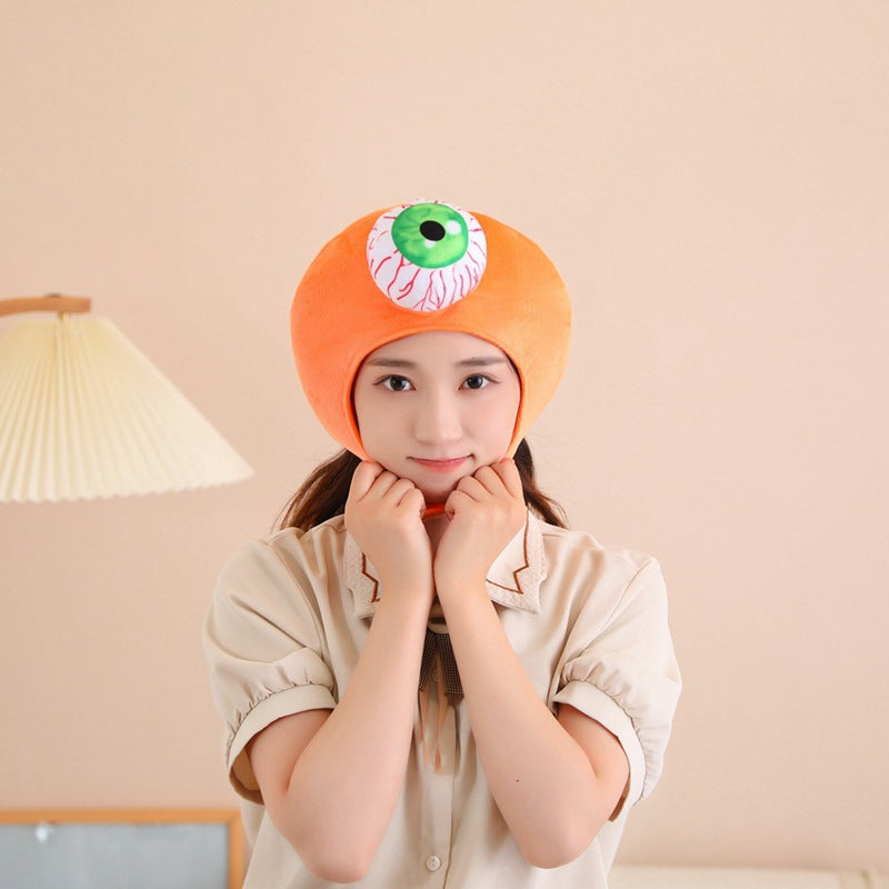 Oversized Horror Eyeball Plush Hat - Funny Bloodshot Monster Headgear for Halloween Photos, Cosplay Performances, and Spooky Party Costumes - Soft & Comfortable Novelty Cap