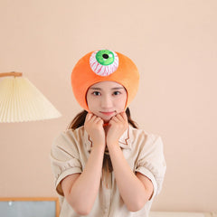 Oversized Horror Eyeball Plush Hat - Funny Bloodshot Monster Headgear for Halloween Photos, Cosplay Performances, and Spooky Party Costumes - Soft & Comfortable Novelty Cap