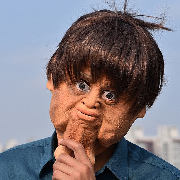 "The Glutton" Big Chin Latex Mask - Hilarious Double Chin Full-Head Hood for Halloween Pranks, Viral Videos, and Comedic Dance Performances
