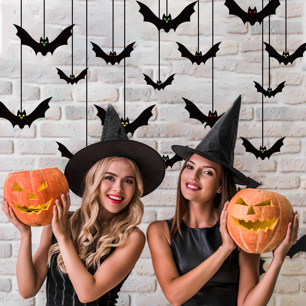 Realistic Hanging Halloween Bat Decoration - Spooky Vinyl Fruit Bat Prop with Spidery Wings - Professional Horror Atmosphere Pendant for Bars, Haunted Houses, and Gothic Parties