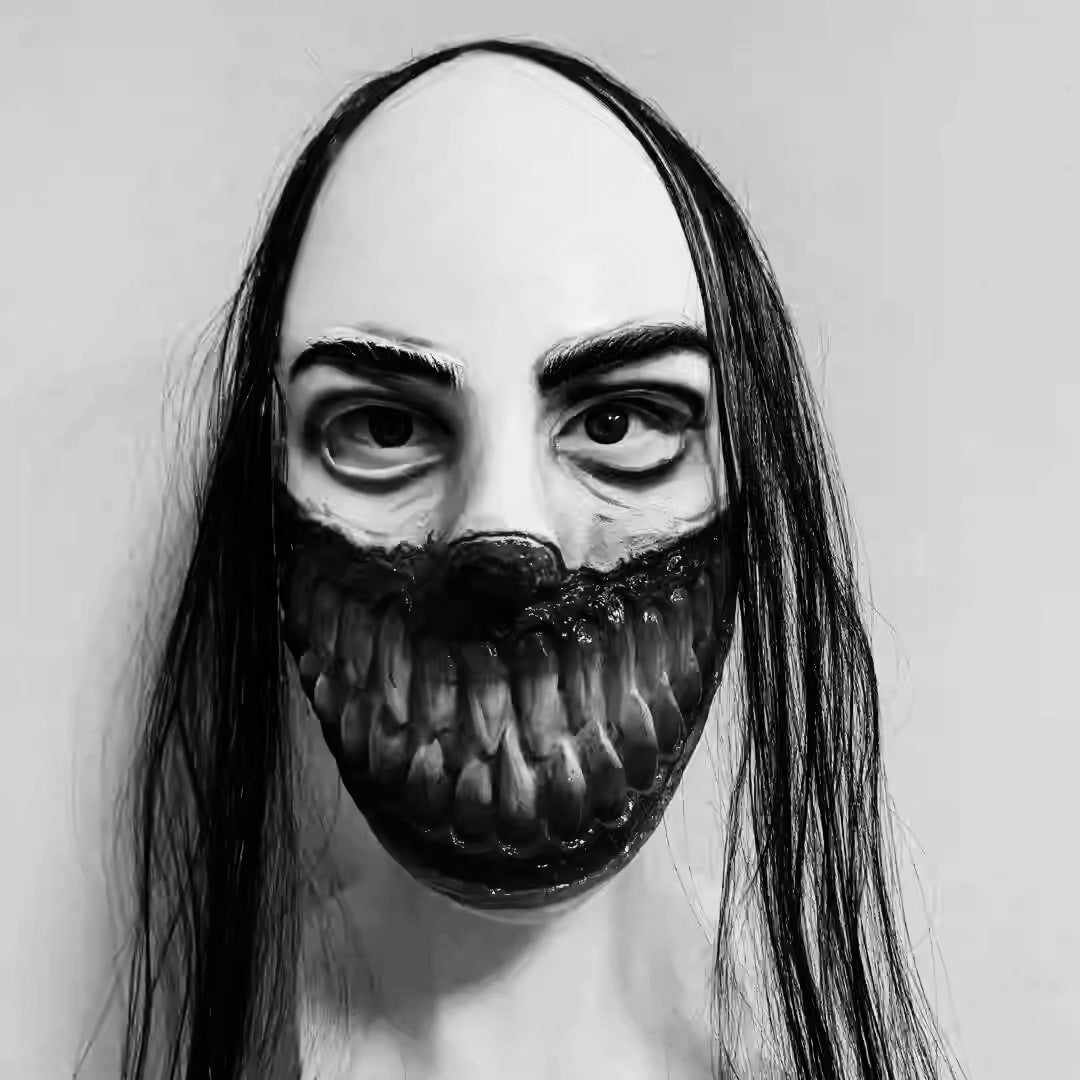 Haunting Long Hair Ghost Mask - Realistic Horror Headgear for Halloween Cosplay, Haunted House Props, and Creepy Costume Parties
