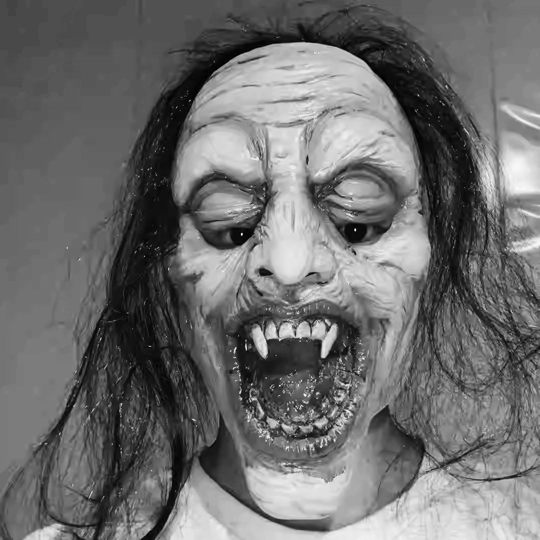 Haunting Long Hair Ghost Mask - Realistic Horror Headgear for Halloween Cosplay, Haunted House Props, and Creepy Costume Parties