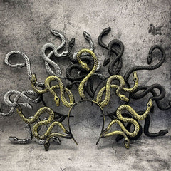 Mythical Medusa Snake Headband - Gold Shimmering Serpent Hair Accessory for Halloween Cosplay and Gothic Costume Parties